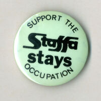 'STAFFA stays' badge