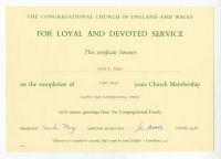 Congregational Church in England and Wales Certificate for Loyal and Devoted Service