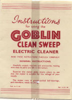 Operating instructions (vacuum cleaner) : Goblin clean sweep instructions (see 1989 / 522 )