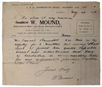 Correspondence from W. Mound, Wholesale Boot and Shoe Manufacturer