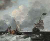 A storm off the coast with men-o'war and fishing boats