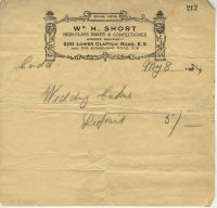 Shop receipt - Shorts Bakery, Lower Clapton Road