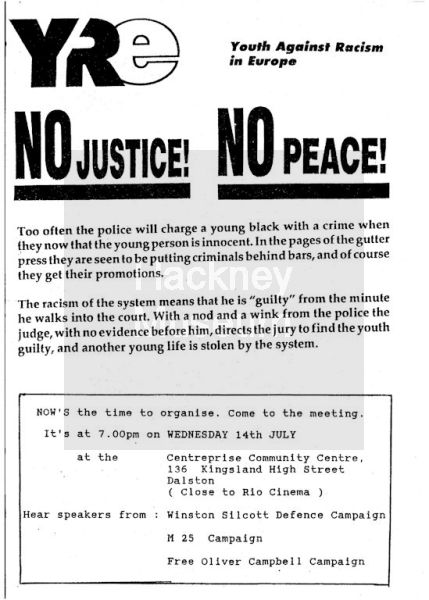Youth Against Racism in Europe - No Justice No Peace | Hackney Museum