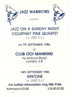 Leaflet: Jazz Warriors at Club OO! Mankind
