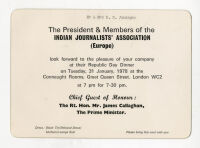 Invitation to Indian Journalists' Association Dinner