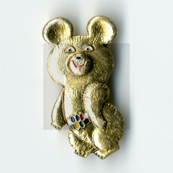 Épingle Mascotte JO Moscou 1980 – Ours Misha – 1,5 Cm – Or – Neuf