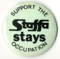 'STAFFA stays' badge