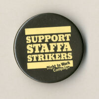 'Support STAFFA strikers' badge